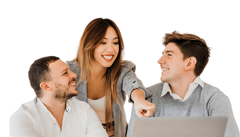 Happy team members collaborating